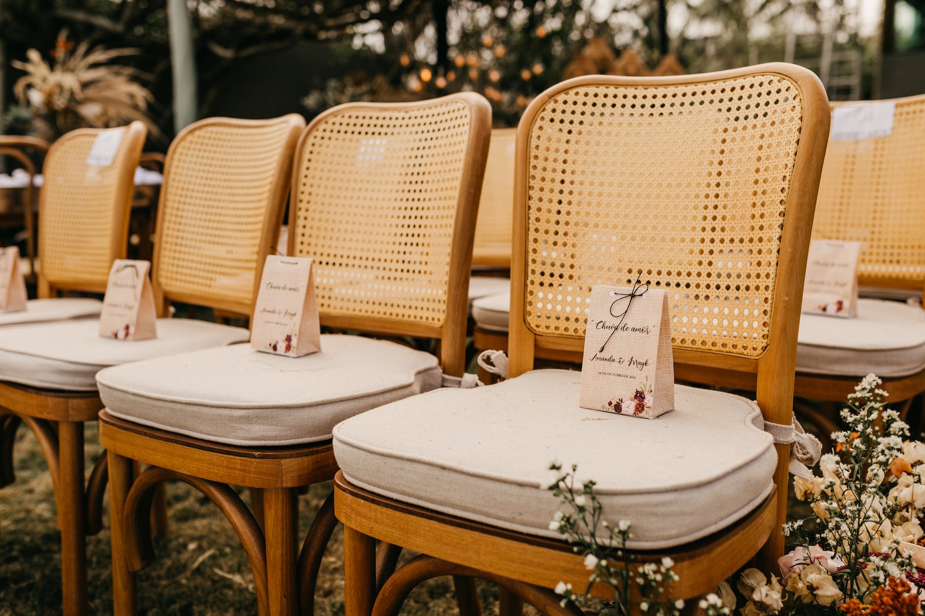 presents on chairs on wedding ceremony